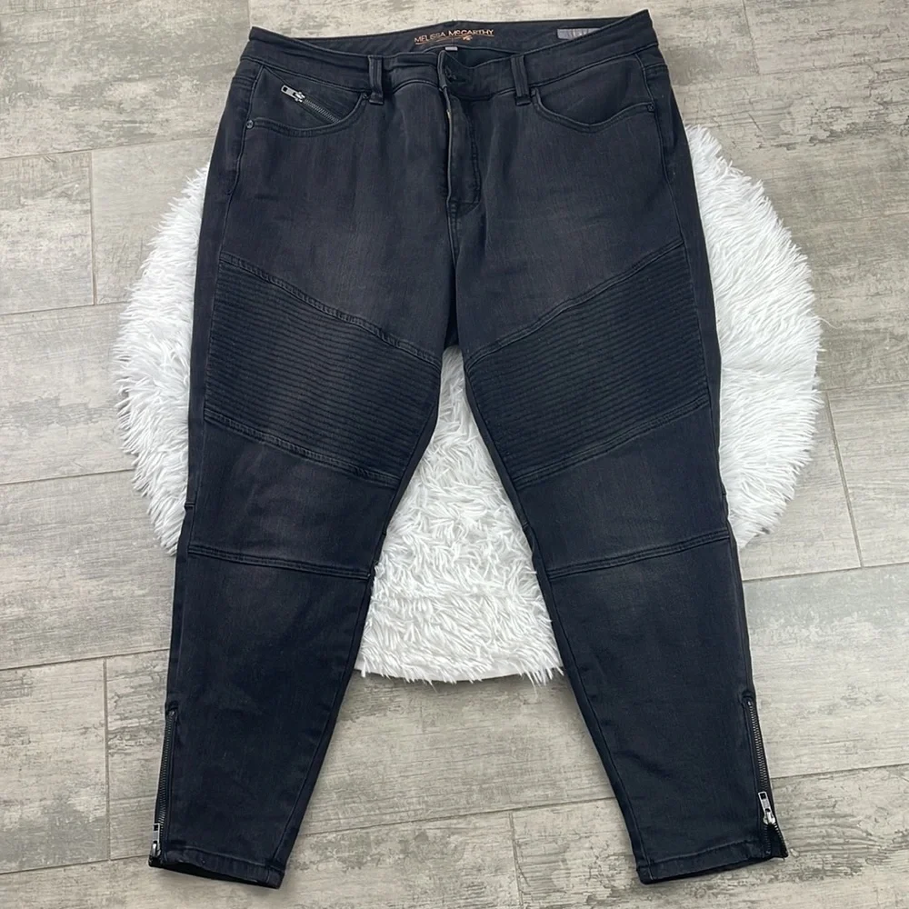 SEVEN7 MELISSA MCCARTHY Pencil faded black Moto Jeans. Size 18w - Picture 2 of 12